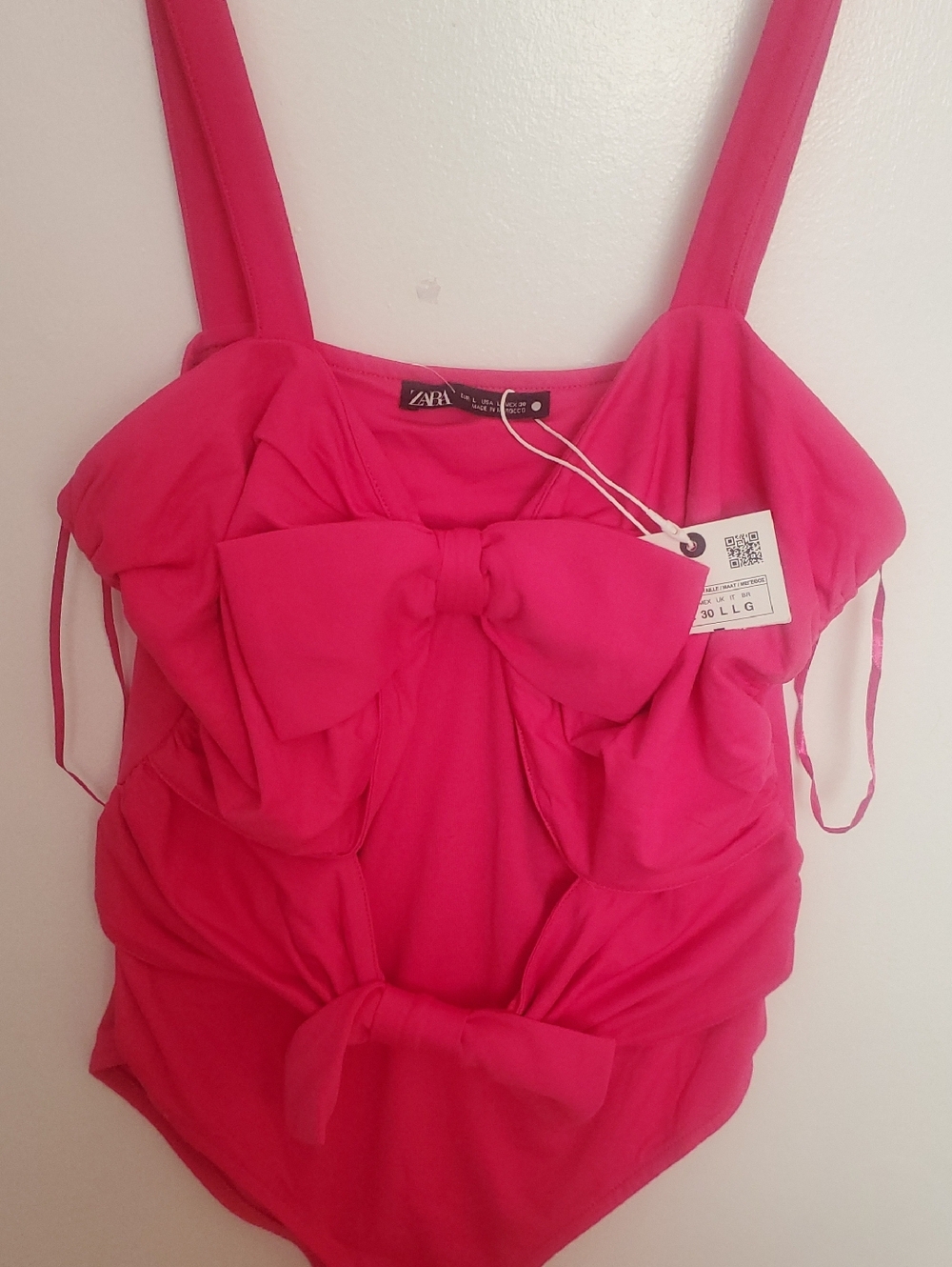 Zara Hot Pink Bow-Front Bodysuit